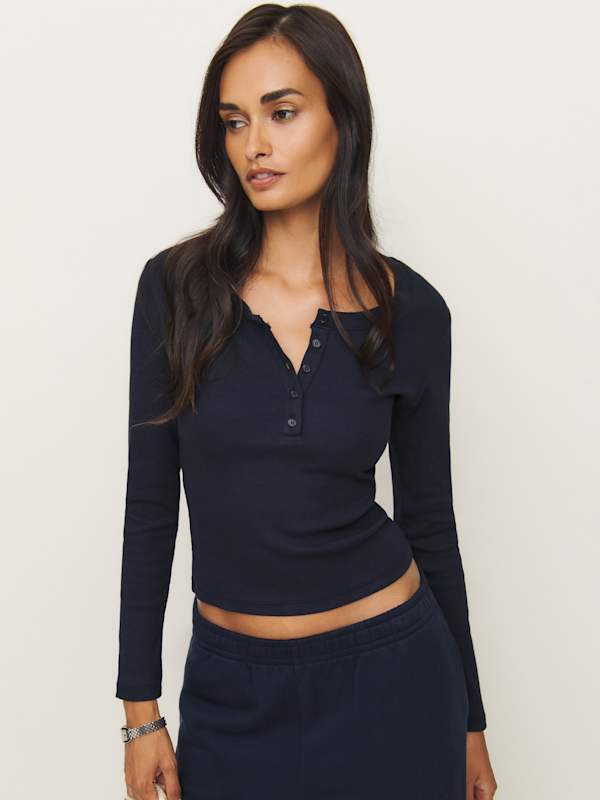Jayden Long Sleeve Henley Tee - Midnight